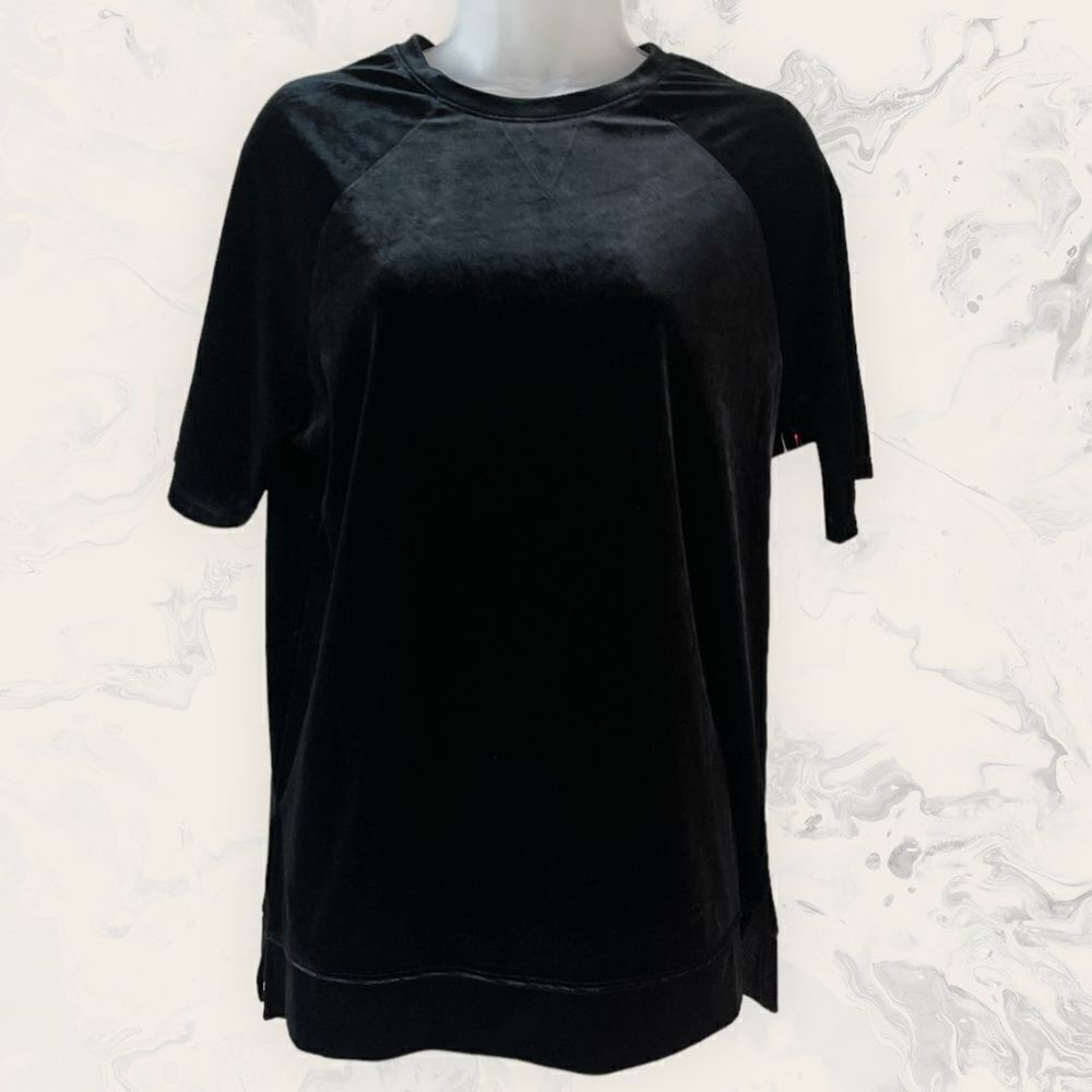 NWT Open Edit Black Velvet T-Shirt - Size S- Black